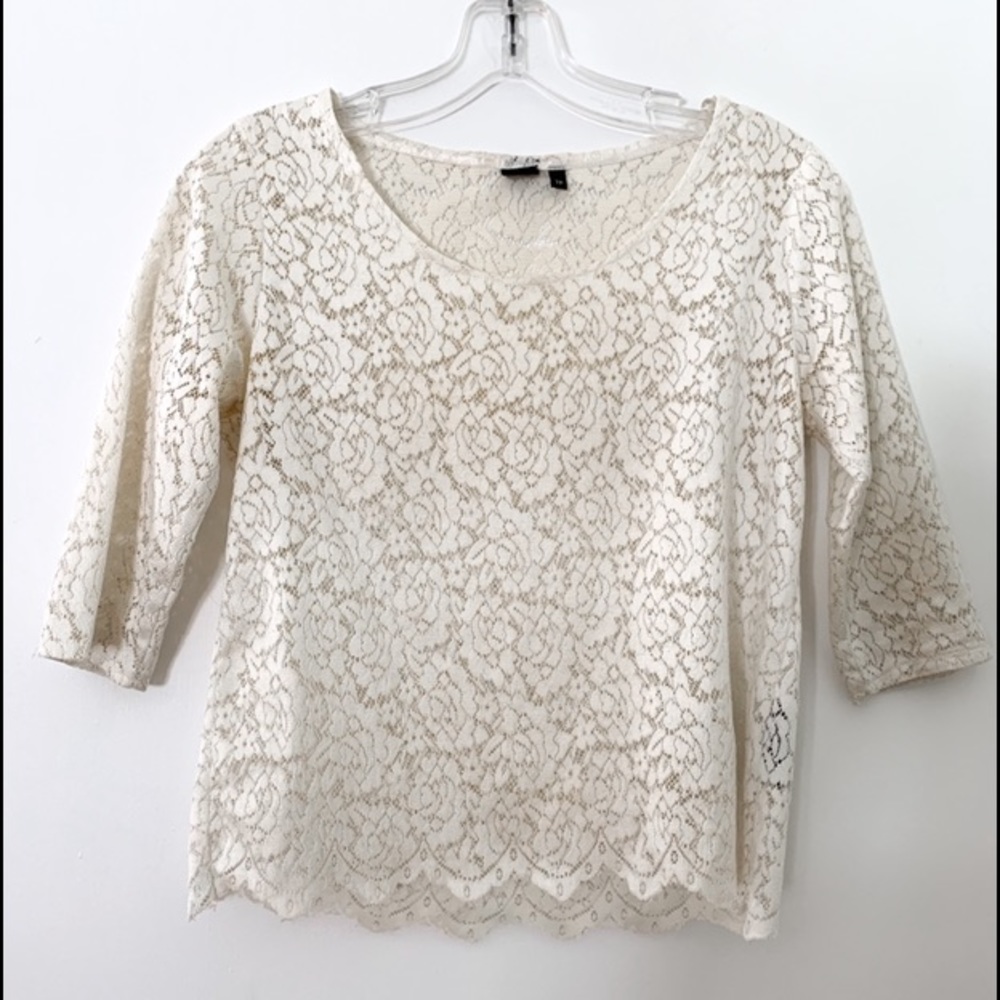Cream Three-Quarter Sleeves Lace Shirt